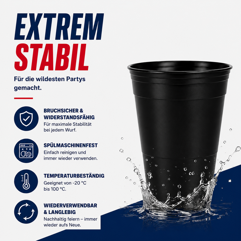 BOOZIE'S® Beer Pong Mehrwegbecher Set (22x inkl. 3 Bällen)