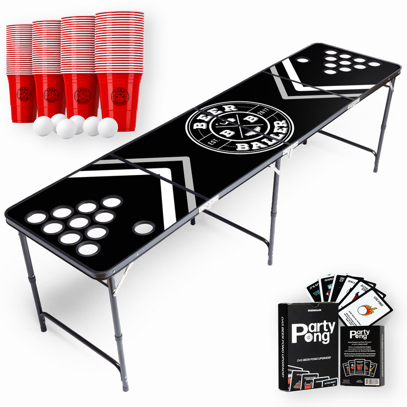 Beer Pong Tisch Set 'All Black' inkl. 50 Bechern, 6 Bällen & Trinkspiel