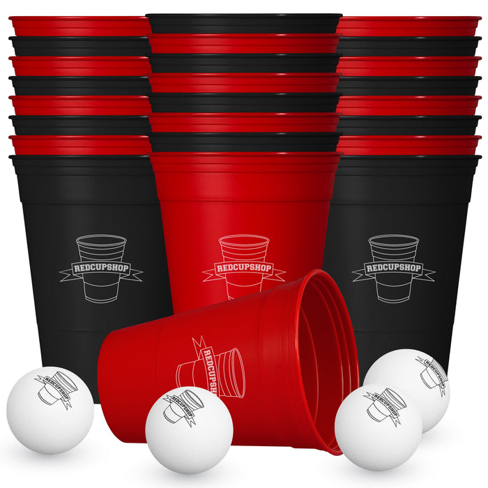 Reusable Beer Pong Cup Set Red/Black