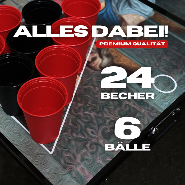 Beer Pong Becher Mehrweg Set Rot/ Schwarz