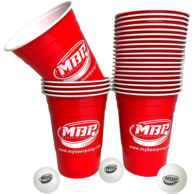 25 rote Logo Becher Set (25 Becher + 3 Bälle)