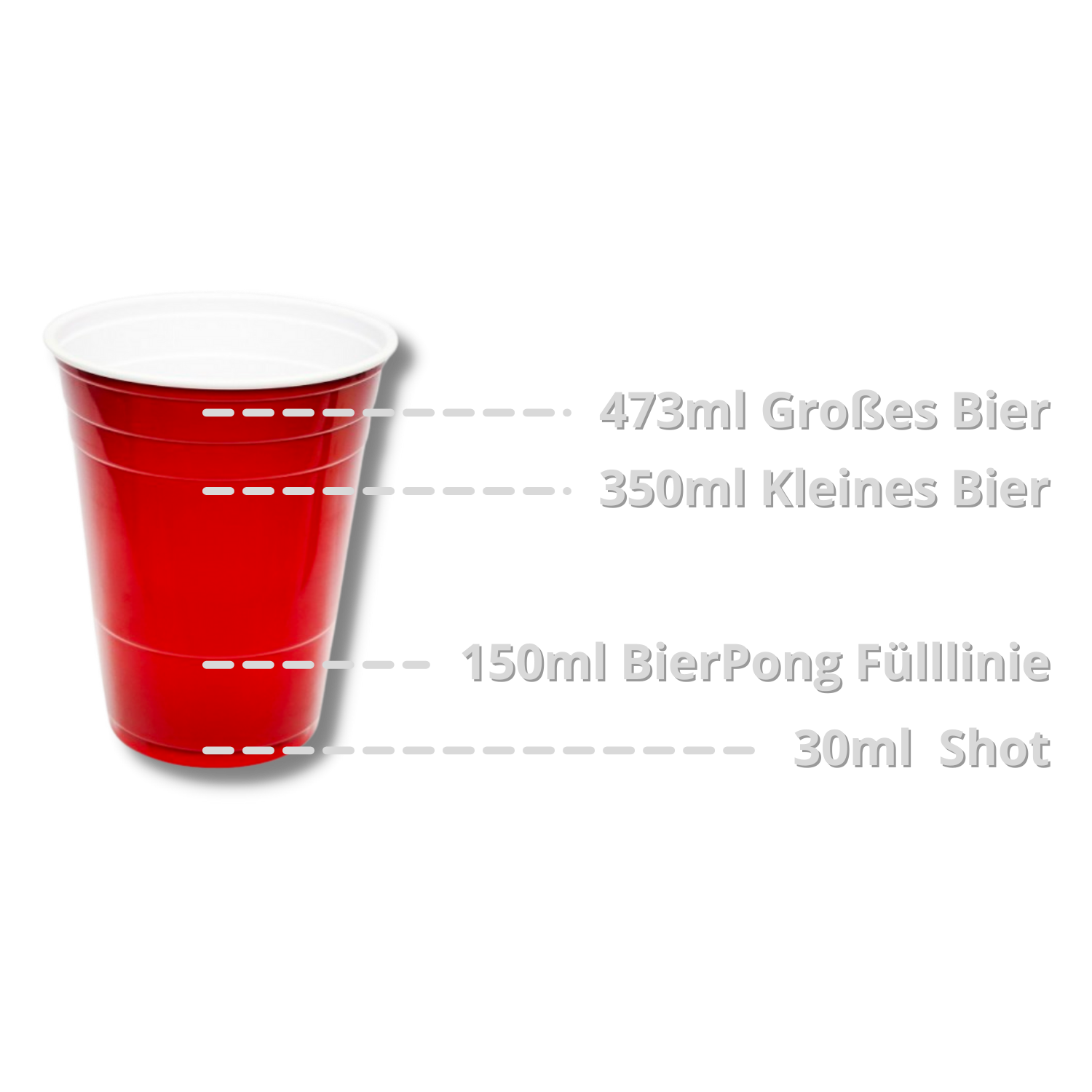 Beer Pong Becher Fülllinien und Größe