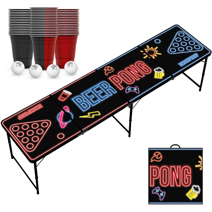 Beer Pong Tisch Set "LED" inkl. 50 Becher & 6 Bälle