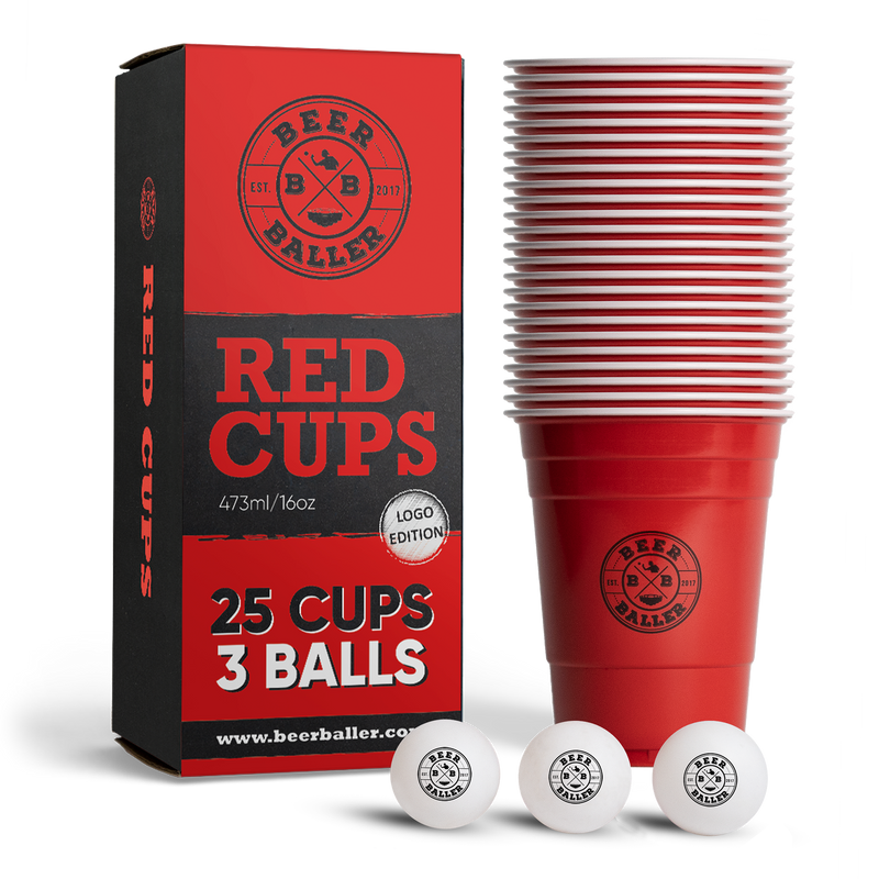 BeerBaller® Beer Pong Becher Set (25x inkl. 3 Bällen)