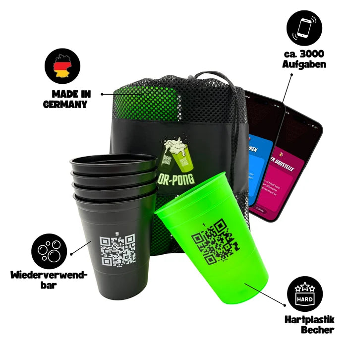 QR-Pong Mehrwegbecher Set (Grün/Schwarz)