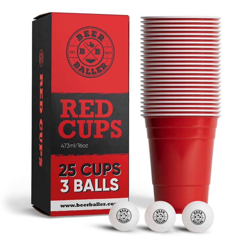 BeerBaller® Beer Pong Becher Set (25x inkl. 3 Bällen)
