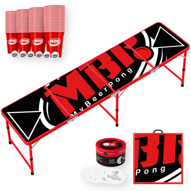 Beer Pong Tisch Set 'Turnier' inkl. 50 Bechern, 6 Bällen & Trinkspiel