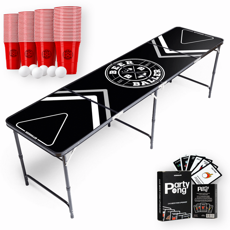 Beer Pong Tisch Set 'AllBlack' inkl. 50 Bechern, 6 Bällen & Trinkspiel