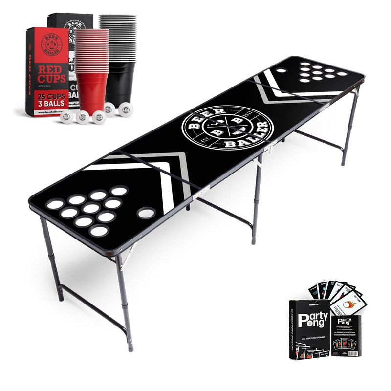Beer Pong Tisch Set "Allblack" inkl. 50 Becher, 12 Bälle & Party Pong