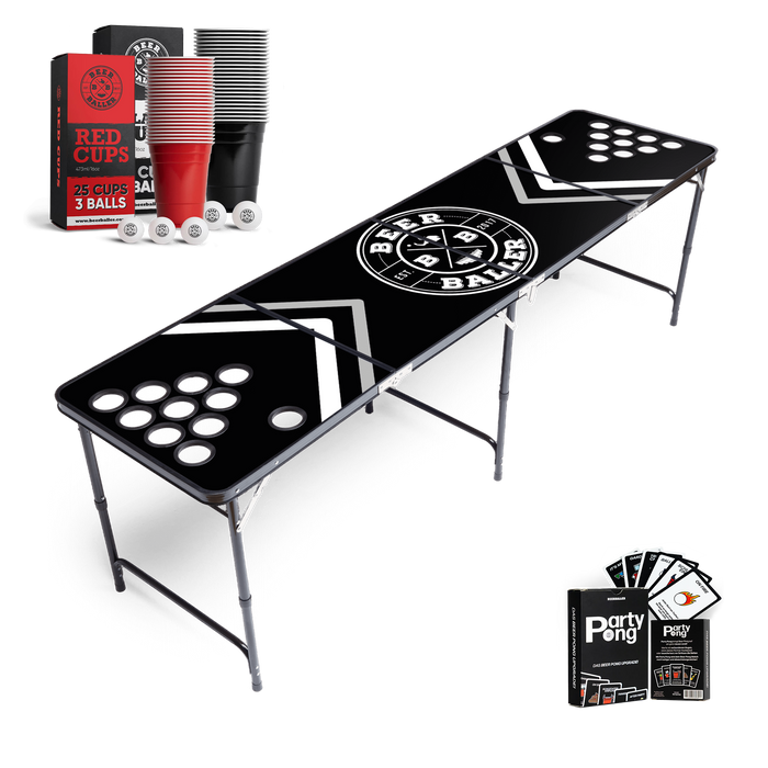 Beer Pong Tisch Set "Allblack" inkl. 50 Becher, 12 Bälle & Party Pong