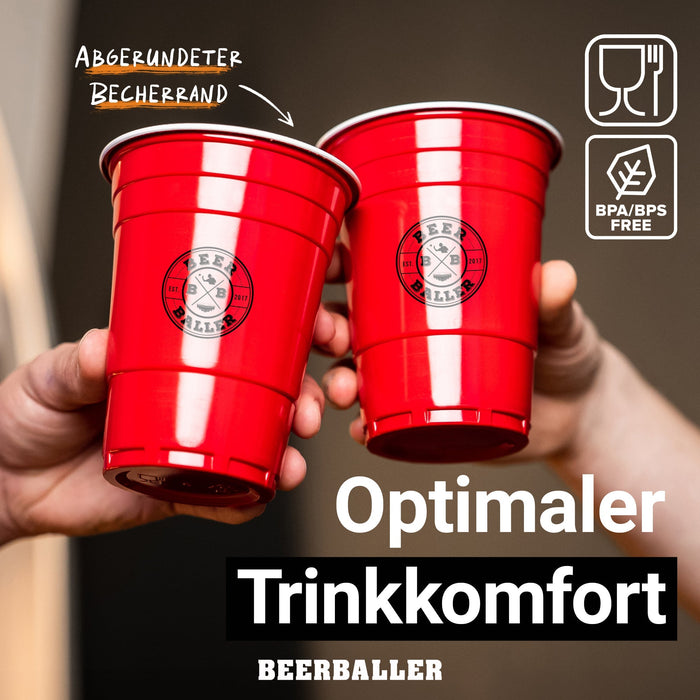 Beer Pong Becher Set Rot mit Logo - BeerBaller
