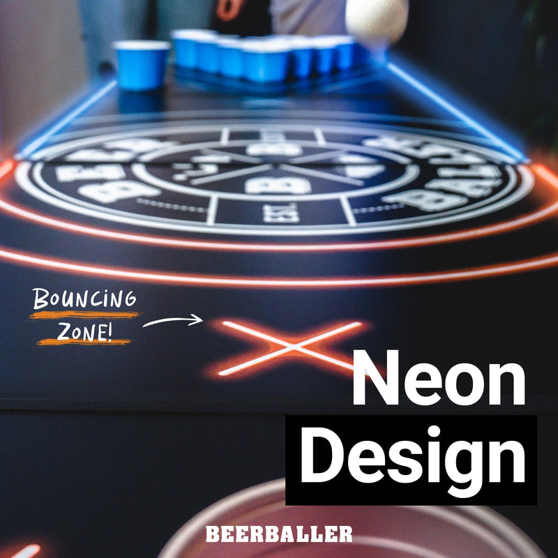 Beer Pong Tisch Set "LED NEON" inkl. 50 Becher, 12 Bälle & Party Pong - BeerBaller