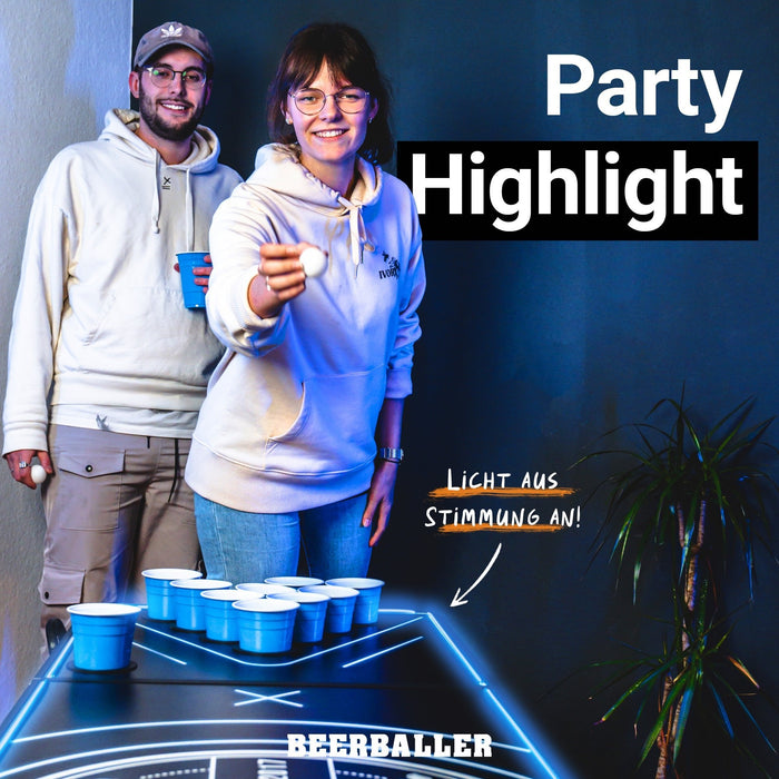 Beer Pong Tisch Set "LED NEON" inkl. 50 Becher, 12 Bälle & Party Pong - BeerBaller