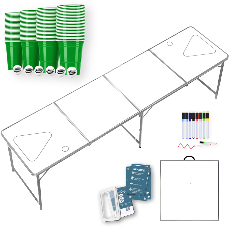 Beer Pong Tisch Set 'Selbst gestalten' inkl. 50 Bechern, 6 Bällen & Trinkspiel
