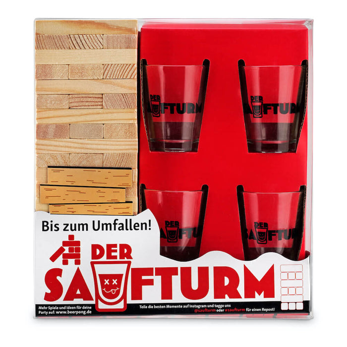 Trinkspiel 'Saufturm' inkl. 4 Shot Gläser