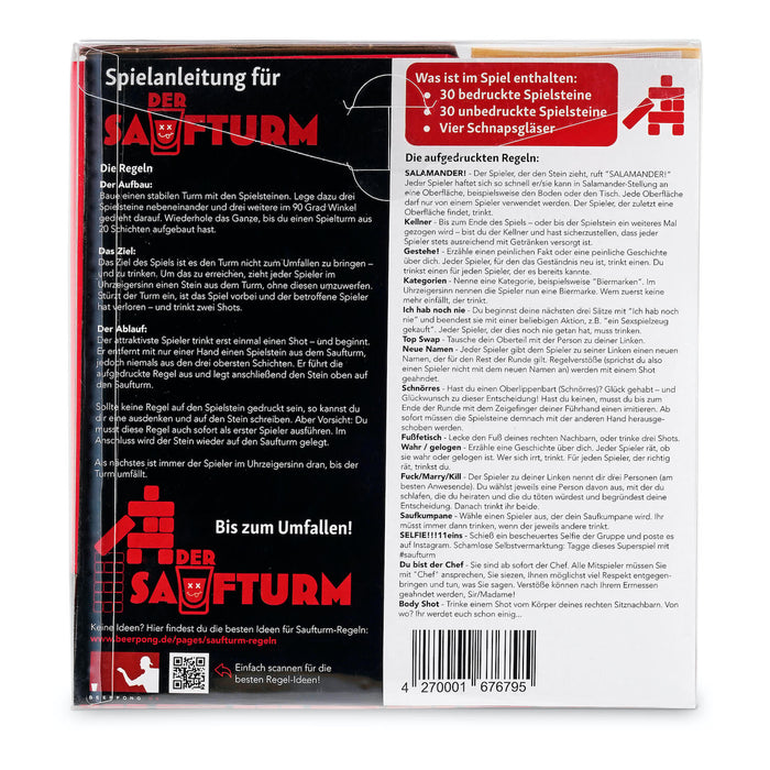 Trinkspiel 'Saufturm' inkl. 4 Shot Gläser