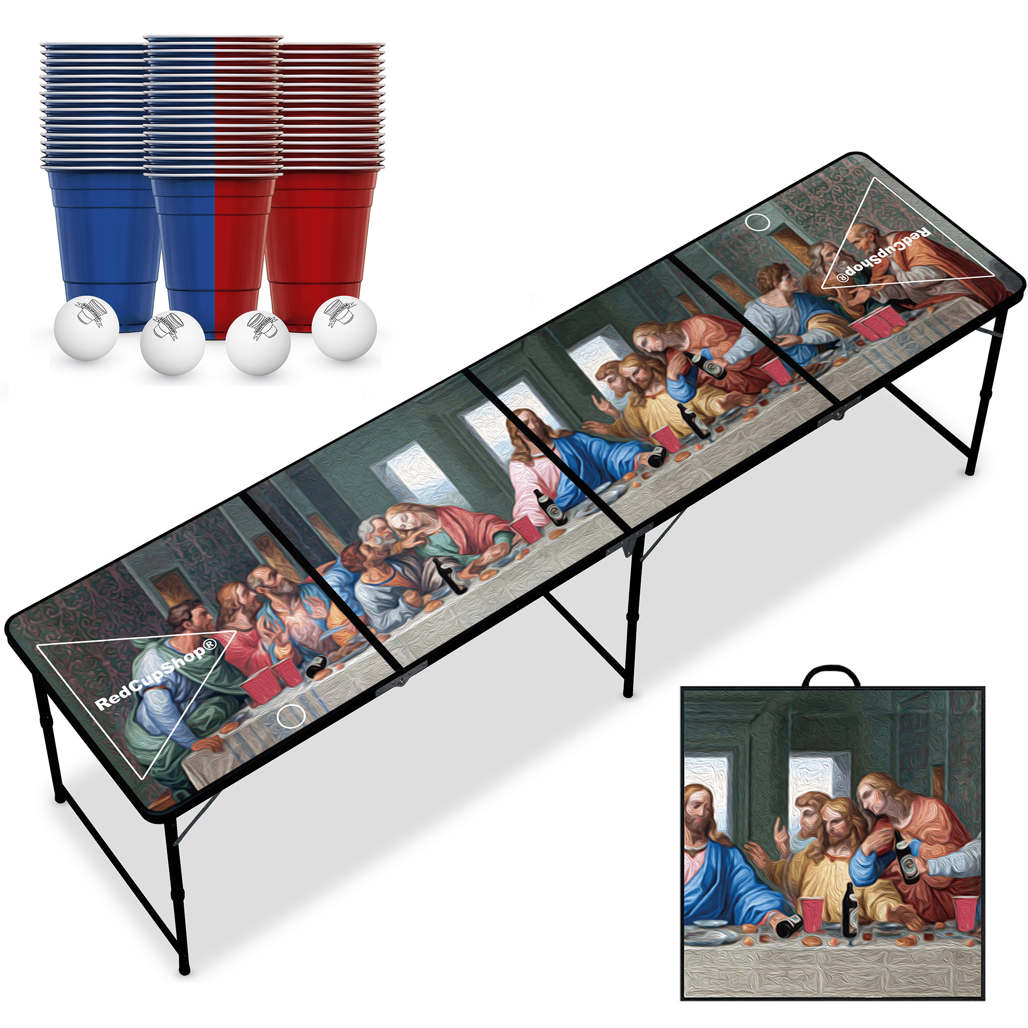 RedCupShop Beer Pong Tisch Set "Abendmahl" inkl. 50 Becher & 8 Bälle
