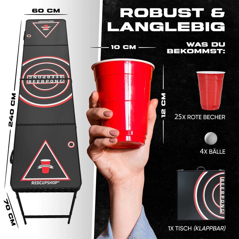 RedCupShop Beer Pong Tisch Set "RedCupShop" inkl. 50 Becher & 8 Bälle