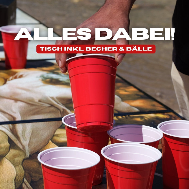 RedCupShop Beer Pong Tisch Set "Schaffung des Bieres" inkl. 50 Becher & 8 Bälle
