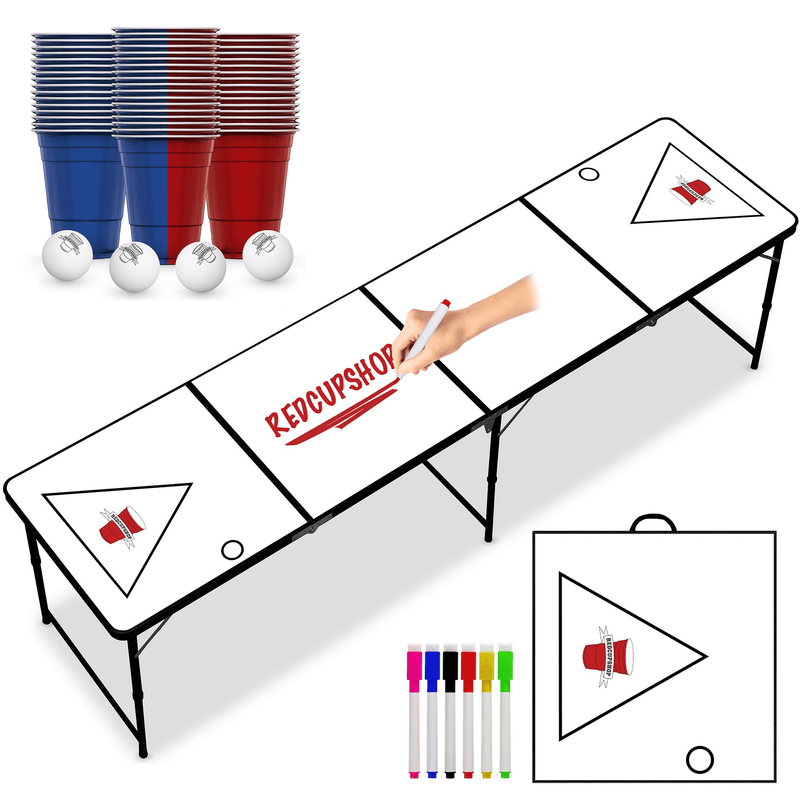 RedCupShop Beer Pong Tisch Set "Zum Selbst Gestalten" inkl. 50 Becher & 8 Bälle