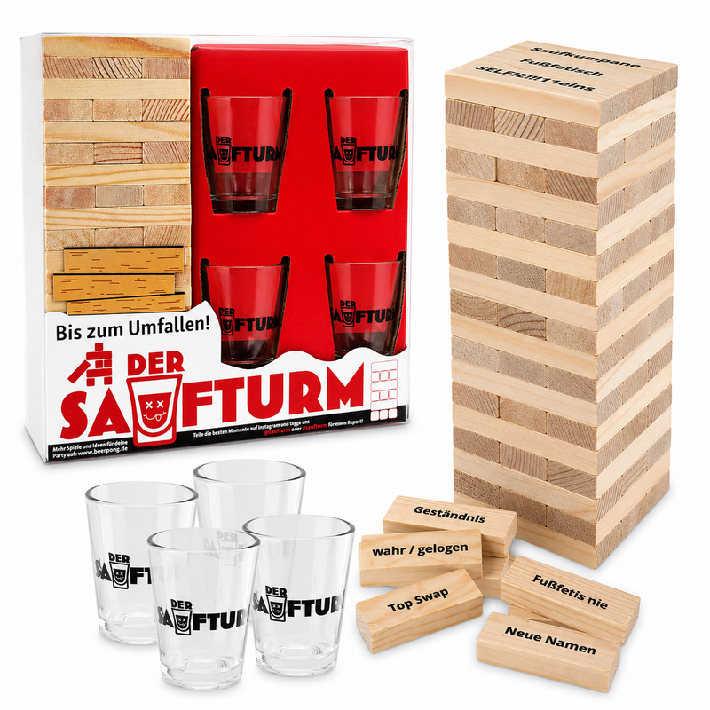 Trinkspiel 'Saufturm' inkl. 4 Shot Gläser