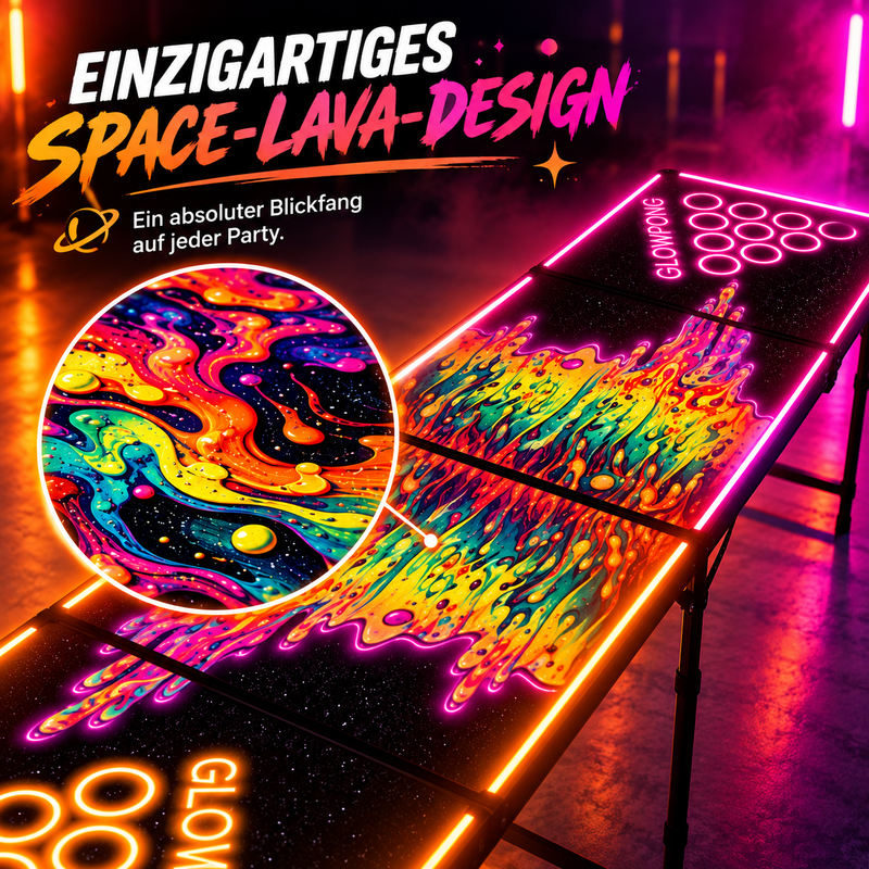 Beer Pong Tisch Set 'Space Lava' inkl. 50 Bechern, 6 Bällen & Trinkspiel